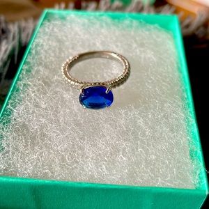 Lab created sapphire with rhodium plating